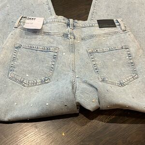 NWT. DKNY STUDDED JEANS HIGH RISE WIDE LEG